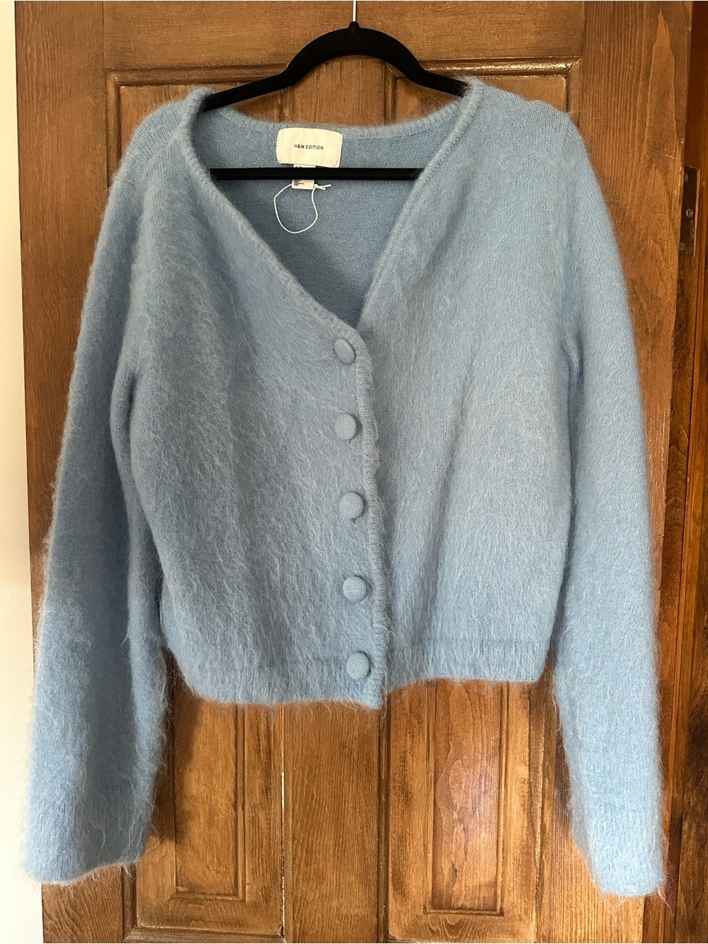 H&M Powder Blue Fuzzy V-Neck Button Cardigan - Picture 2 of 2